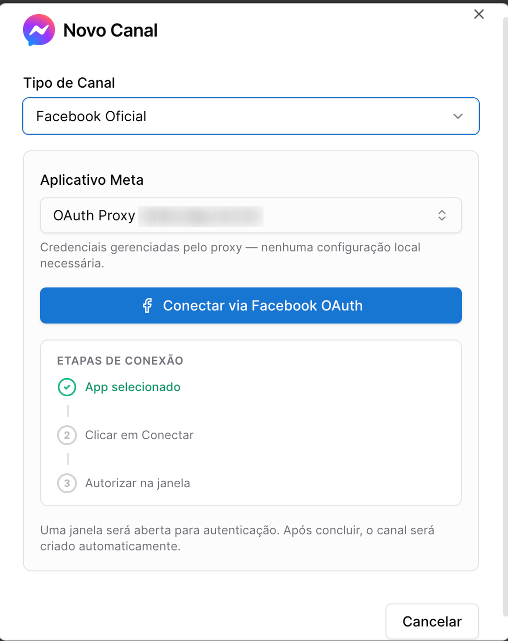 TESTE PEDRO - conectar canal facebook messenger